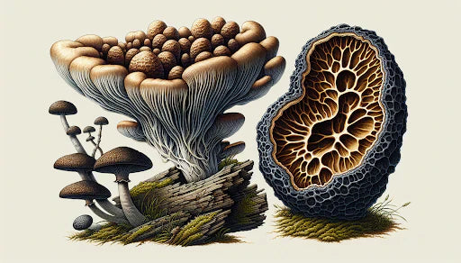 Illustratie van verschillende paddenstoelensoorten.