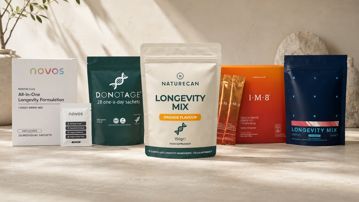 Vergelijking van ‘Longevity Mixes’: wat zit er eigenlijk in IM8, NOVOS, DoNotAge, Blueprint en Naturecan?