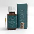 CBD Olie voor Honden van Naturecan met een spuit en verpakking die een labrador afbeeldt en '3000mg/30ml' vermeldt.