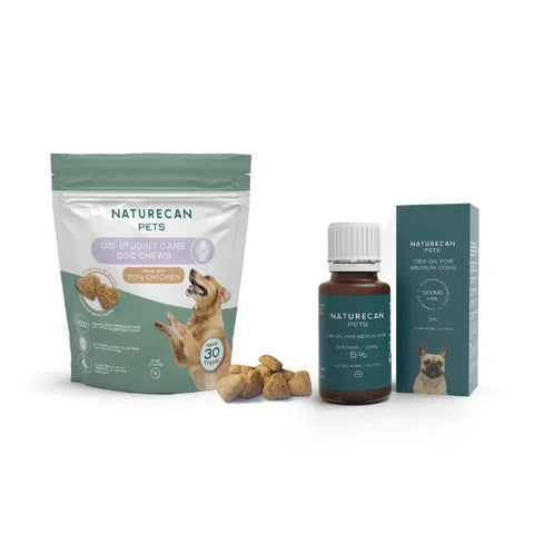 CBD gewrichtsverzorgingsbundel met Naturecan Pets hondensnacks en CBD-olie voor middelgrote honden.